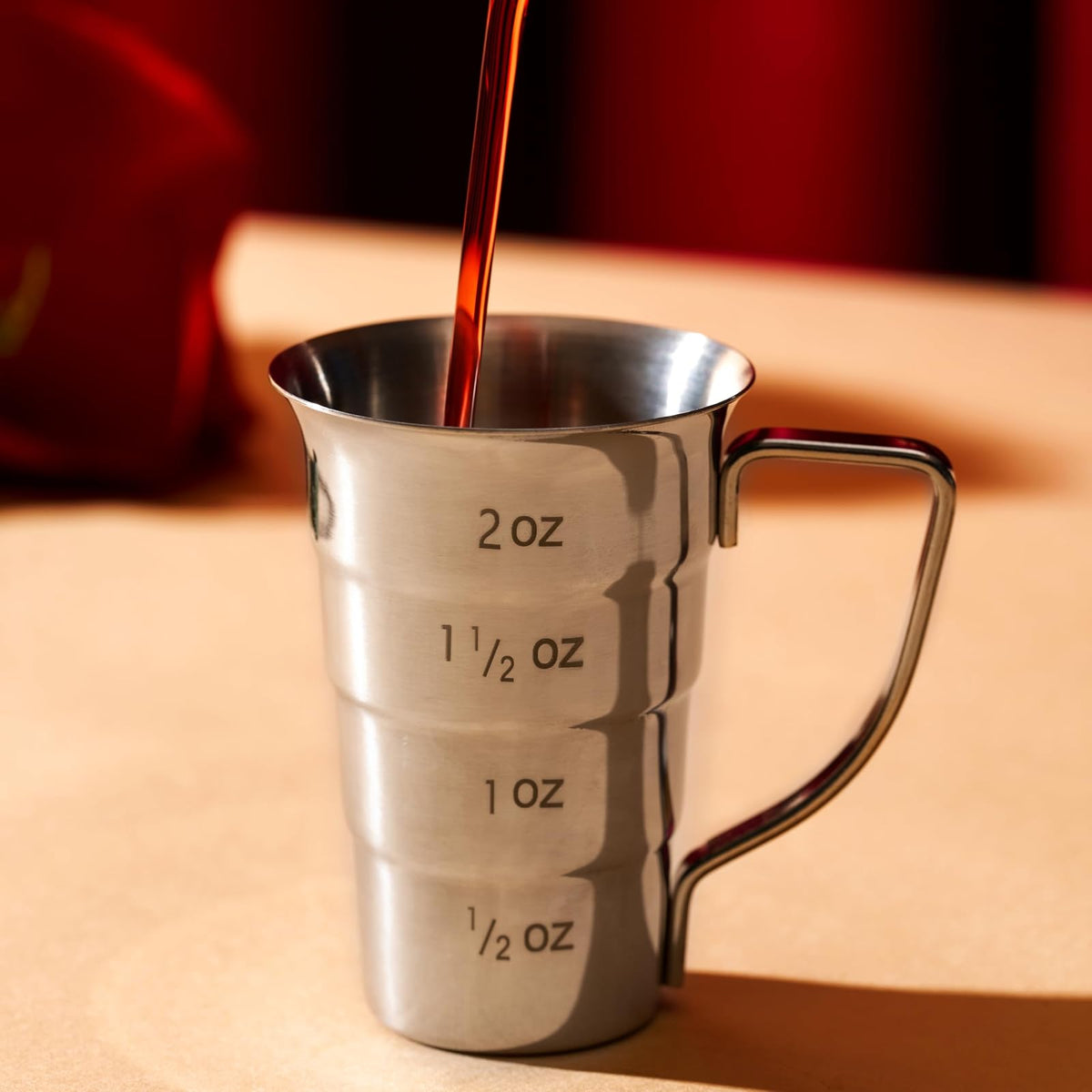 Viski - Jigger escalonado con asa, 4 marcas de medición, taza medidora para recetas de cóctel, 0.5 onzas, 1.5 onzas, 1.5 onzas y 2 onzas, acero inoxidable