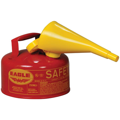 Eagle UI-10-FS Red Galvanized Steel Type I Gasoline Safety Can with Funnel, 1 gallon Capacity, 8" Height, 9" Diameter