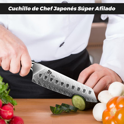 SHAN ZU Cuchillo Santoku, Cocina Acero AUS-10 de 67 Capas, Japones con Mango G10, Cuchillo Cocinero Profesional, Súper Afilada para Cortar Verdura, Fruta, Carne