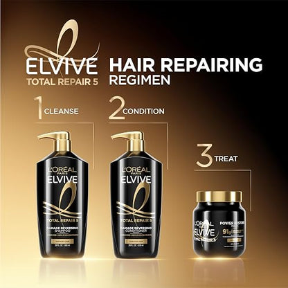 L'Oreal Paris Elvive Total Repair 5 Power Restore Tratamiento multiusos con 91 g de concentrado de reparación con proteína por frasco, 23 fl oz