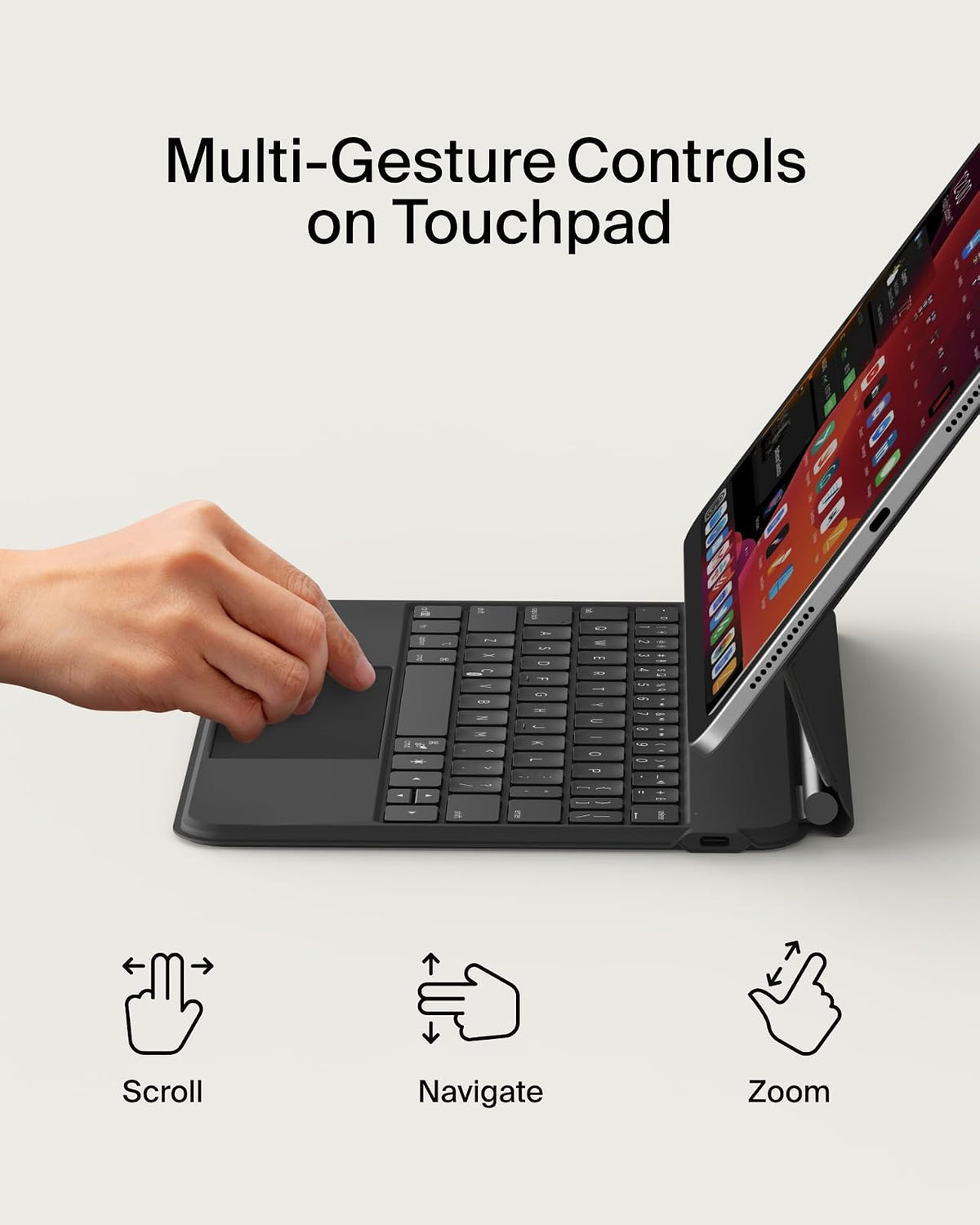 Belkin Pro - Funda para teclado con soporte magnético, teclado Bluetooth retroiluminado, controles multigestos, compatibilidad magnética de almacenamiento de Apple Pencil y teclas multimedia para iPad