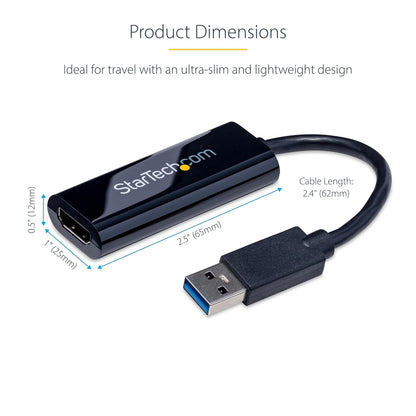 StarTech USB32HDES - Adaptador de Video USB 3.0 a HDMI, Cable Convertidor Compacto, Compatible con Windows XP (32/64), Vista (32/64), 7(32/64), 8 / 8.1 (32/64), 10 (32/64)