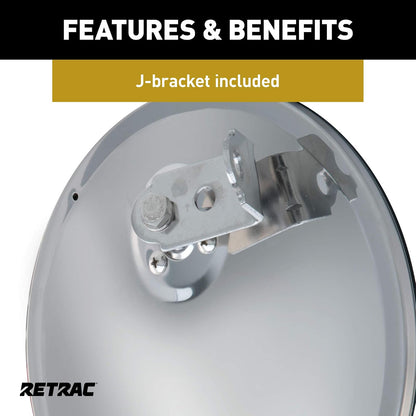 RETRAC Cabezal de Espejo Convexo de Acero Inoxidable 609838, 19 cm, con Soporte en J, Universal