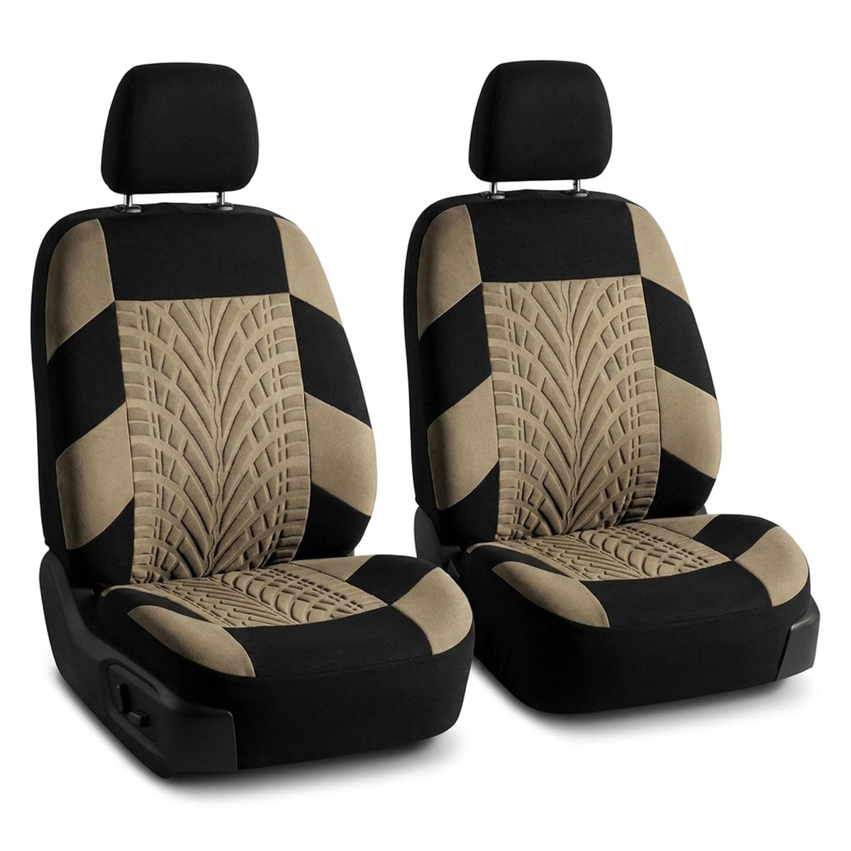 FH Group FB071BEIGE102-AVC Juego de Fundas de Asiento Delanteras con Respaldo Bajo y Reposacabezas Extraíble Ajuste Universal, Beige - Juego frontal - Beige