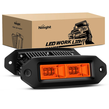 Nilight 2 PCS 40W Flush Mount Amber LED Pods Flood Beam Work Offroad Fog Reverse Light Backup Driving Lights for Bumper Truck ATV UTV SUV Boat - 2 luces ámbar de 40 W
