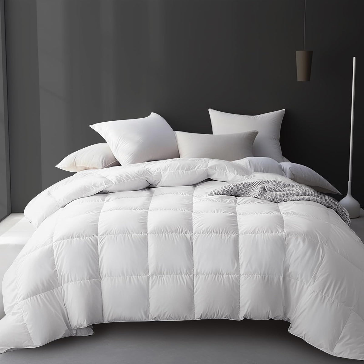Hotel Grand Luxury - Edredón de Fibra de Plumas de Ganso Blanco, tamaño matrimonial, 100% algodón, Relleno de edredón para Todas Las Estaciones, edredón Mullido de Calor Medio con 8 Lazos en Las