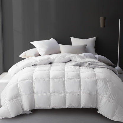 Hotel Grand Luxury - Edredón de Fibra de Plumas de Ganso Blanco, tamaño matrimonial, 100% algodón, Relleno de edredón para Todas Las Estaciones, edredón Mullido de Calor Medio con 8 Lazos en Las