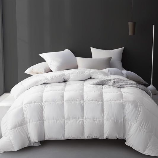 Hotel Grand Luxury - Edredón de Fibra de Plumas de Ganso Blanco, tamaño matrimonial, 100% algodón, Relleno de edredón para Todas Las Estaciones, edredón Mullido de Calor Medio con 8 Lazos en Las