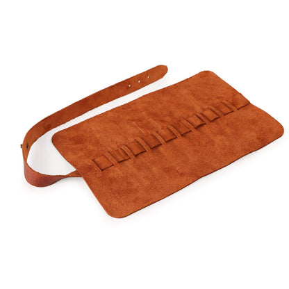 Londo - Estuche de piel auténtica para lápices y lápices retro, cierre de metal a presión, bolsa de papelería