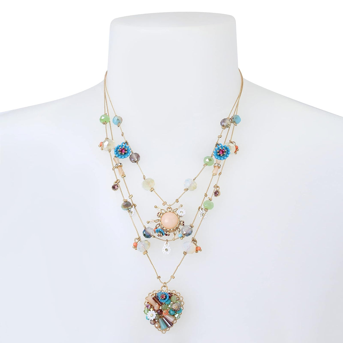 Betsey Johnson Weave and Sew Multi Woven Heart Illusion Necklace