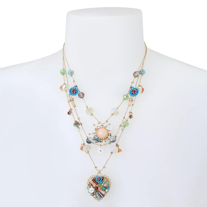 Betsey Johnson Weave and Sew Multi Woven Heart Illusion Necklace