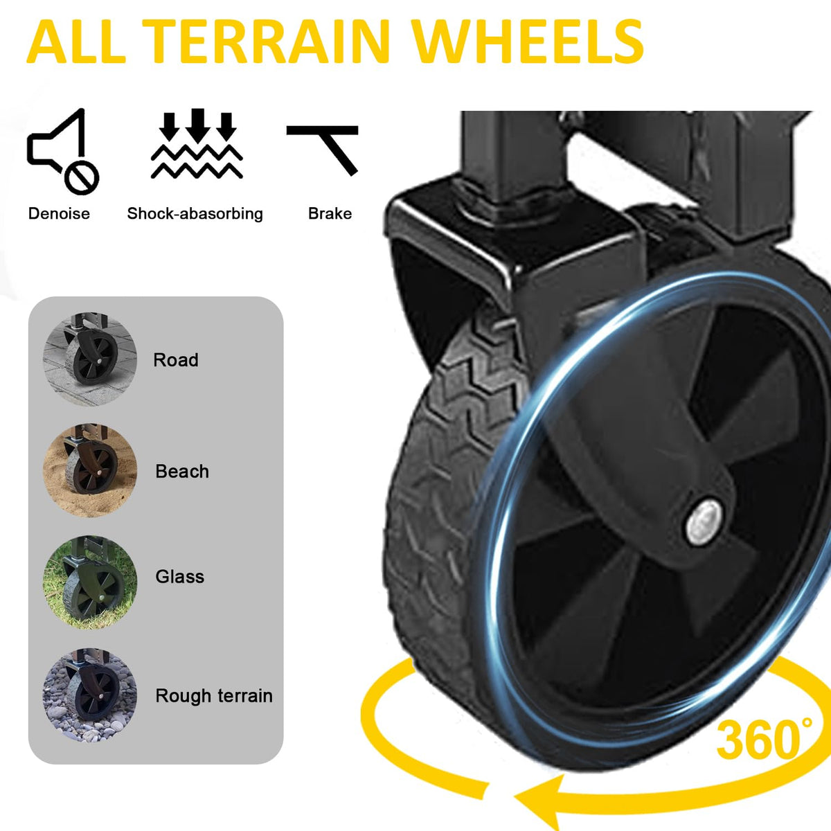 Carro Plegable Plegable con Ruedas Todo Terreno, Carro Resistente al Aire última intervensión con asa Ajustable, Carrito de Gran Capacidad para Camping, Playa, Deportes y Compras, Color Negro