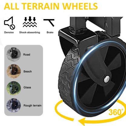 Carro Plegable Plegable con Ruedas Todo Terreno, Carro Resistente al Aire última intervensión con asa Ajustable, Carrito de Gran Capacidad para Camping, Playa, Deportes y Compras, Color Negro