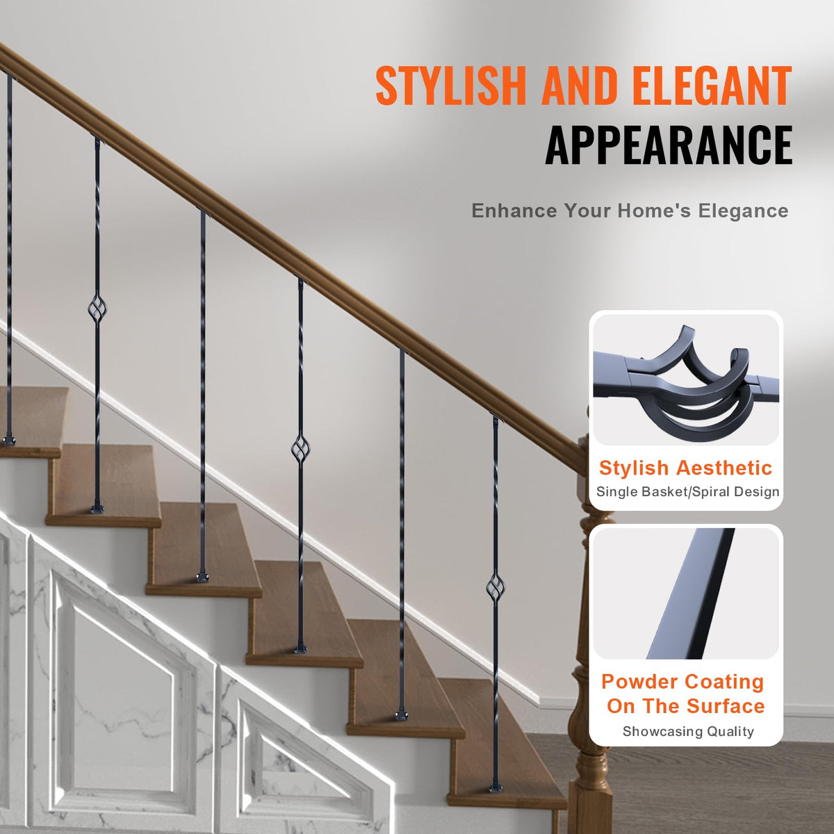 VEVOR - de metal para escalera, 44 x 1/2 pulgadas, ejes decorativos de acero galvanizado, paquete de 10 de cubierta con cestas individuales huecos, giros, de escalera