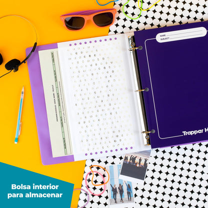 Mead - Carpeta Trapper Keeper, diseño retro, carpeta de 1 pulgada que incluye 2 carpetas y bolsillo adicional, anillos de metal y clip de resorte, almacenamiento seguro, palmeras y material escolar (260038FDE1-ECM)