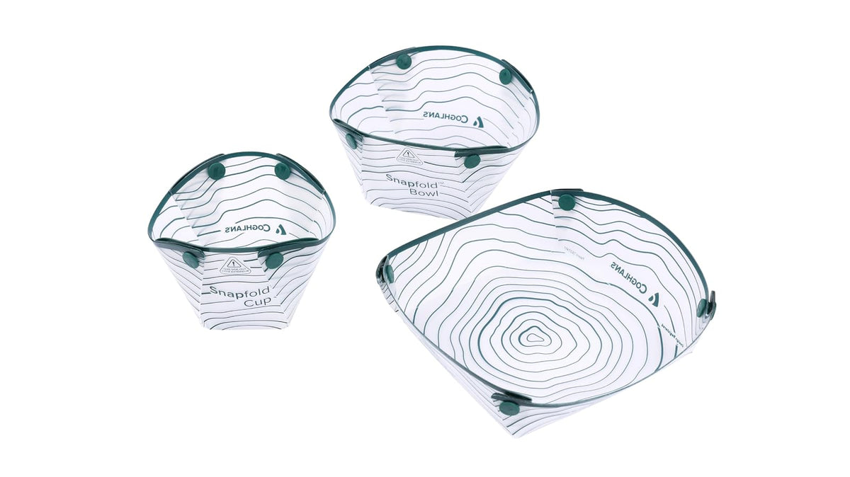 Snapfold™ Solo Pack - Juego de vajilla plegable de 3 piezas, ligero, 4 onzas, a prueba de fugas, equipo de camping compacto para mochileros, senderismo y exteriores, incluye taza, tazón y plato
