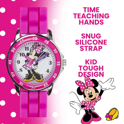 Accutime Kids Disney Mickey Mouse Minnie Mouse Analog Quartz Time Teacher Wrist Watch for Toddlers, Boys & Girls to Learn How to Tell Time