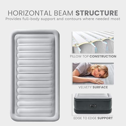 Intex 64411ED Comfort colchón de Aire Elevado de Felpa Dura-Beam con Bomba eléctrica Interna, Altura de la Cama de 18 Pulgadas, Doble