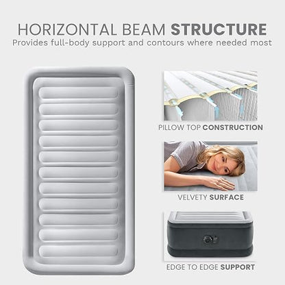 Intex 64411ED Comfort colchón de Aire Elevado de Felpa Dura-Beam con Bomba eléctrica Interna, Altura de la Cama de 18 Pulgadas, Doble