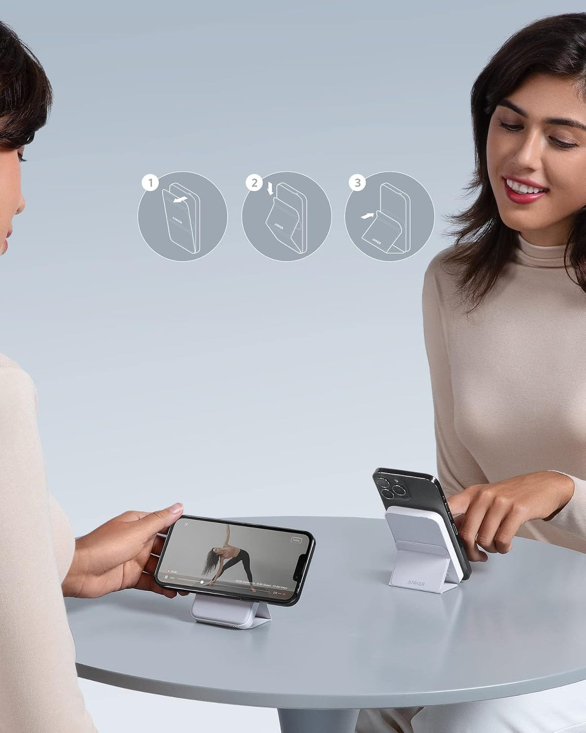 Anker - Batería magnética (MagGo), Cargador portátil inalámbrico magnético Plegable de 5.000 mAh y USB-C para iPhone 15/15 Plus/15 Pro/15 Pro MAX, iPhone 14/13 Series (Blanco dolomita)