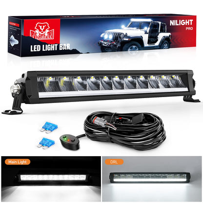 Nilight - Barra de luz LED de 15.5 pulgadas DRL 60 W 6650 LM antirreflejos Offroad Delgado IP68 de una sola fila de luces de conducción con kit de cableado DT de 16 AWG para camioneta, SUV, ATV, UTV, barco, 4 x 4 Jeep, 5 años de garantía