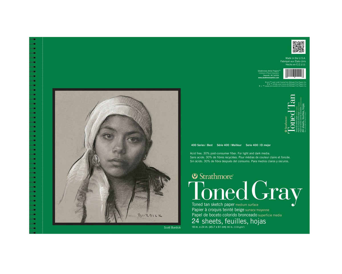 Strathmore 400 Series Toned Sketch Paper Pads, Wire Bound, Gray, 18 x 24 Inches, 24 Sheets (ST412-118)