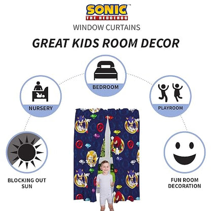 Franco - Juego de Cortinas para Ventana para habitación Infantil, 82 x 63 Pulgadas, Sonic The Hedgehog, Anime