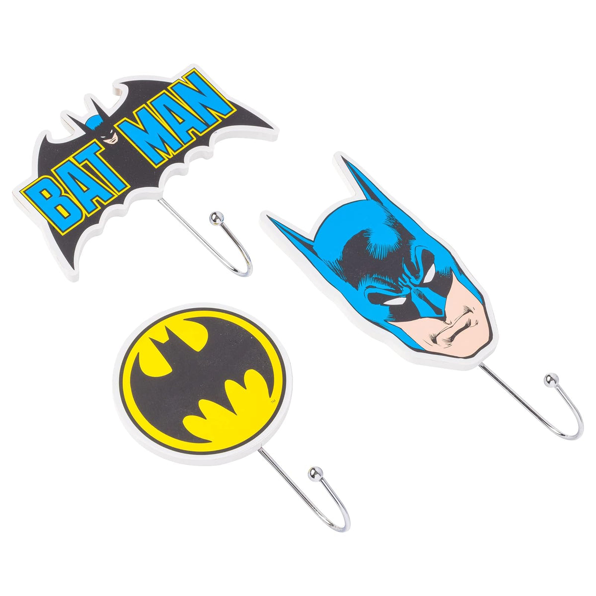 Silver Buffalo Batman Icons - Juego de 3 ganchos de pared troquelados, 14 x 7 pulgadas