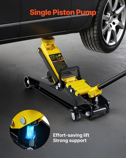 VEVOR Gato de Bajo Perfil de Acero Carga Máxima de 2,5 T Gato Hidraulico para Automóvil Rango de Elevación 85-380 mm Bomba Hidráulica Simple Gato Carretilla para Automóviles Familiares, Camiones, Todoterrenos