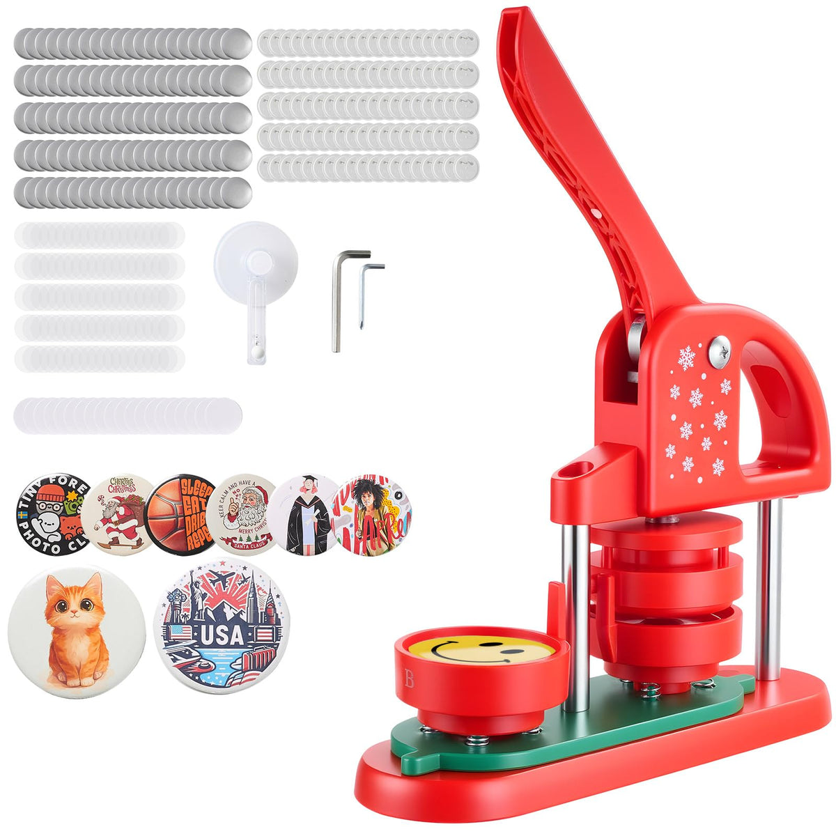 VEVOR Máquina para Hacer Insignias de 58 mm, Máquina para Fabricar Chapas 100 Juegos de Botones, Mango Ergonómico Reforzado, para Crear Insignias, Pines Personalizados, Llaveros, Chapas, Rojo