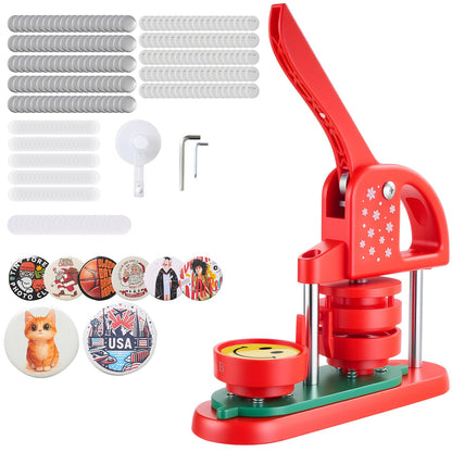 VEVOR Máquina para Hacer Insignias de 58 mm, Máquina para Fabricar Chapas 100 Juegos de Botones, Mango Ergonómico Reforzado, para Crear Insignias, Pines Personalizados, Llaveros, Chapas, Rojo