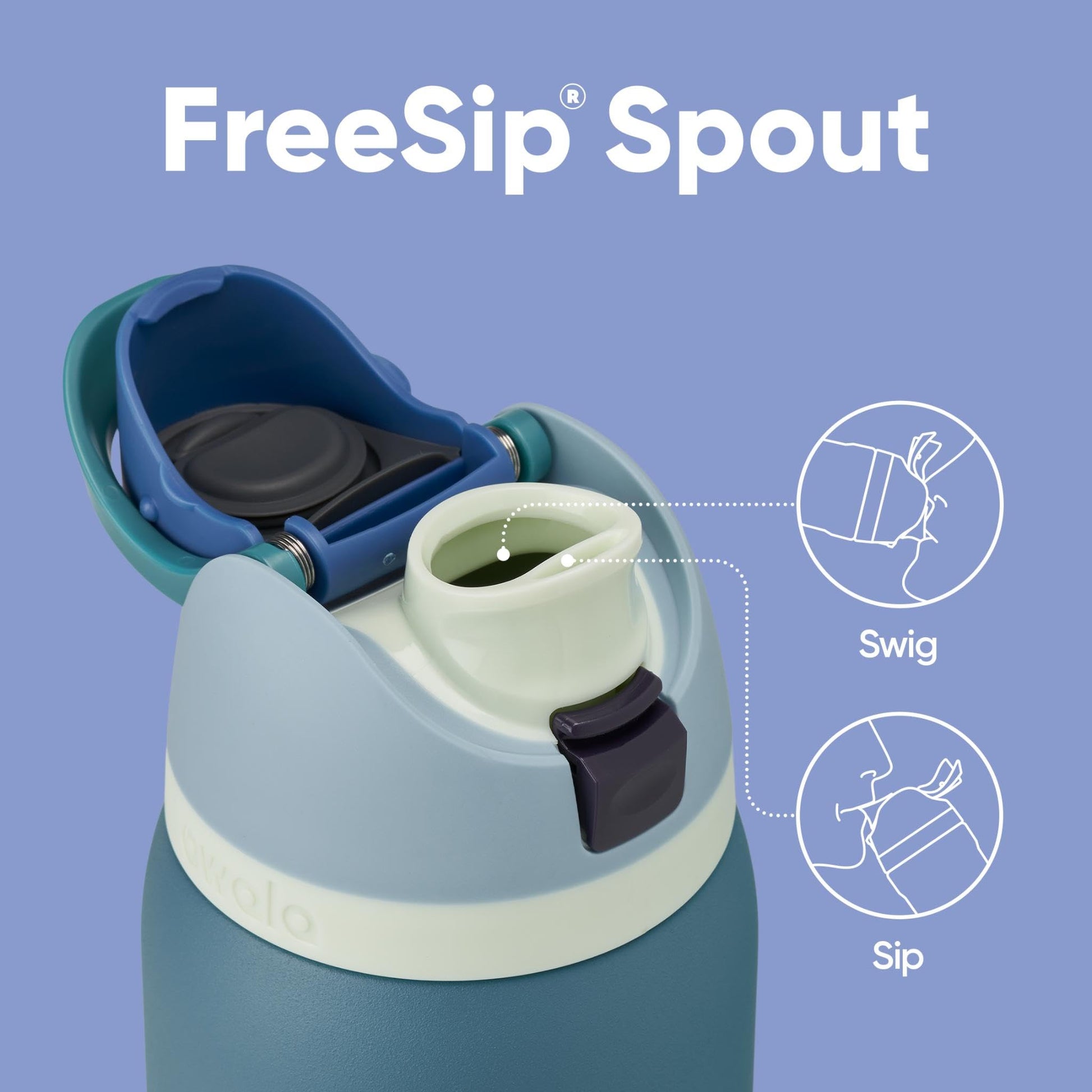 Owala FreeSip - Botella de agua aislada de acero inoxidable con pajita para deportes, viajes y escuela, botella de agua deportiva sin BPA, 32 onzas, mezclilla