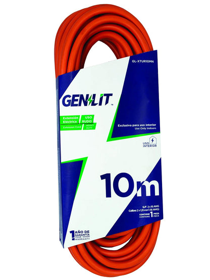 Genlit Extensión de Uso Rudo Calibre 16, Naranja - 10 m - Naranja