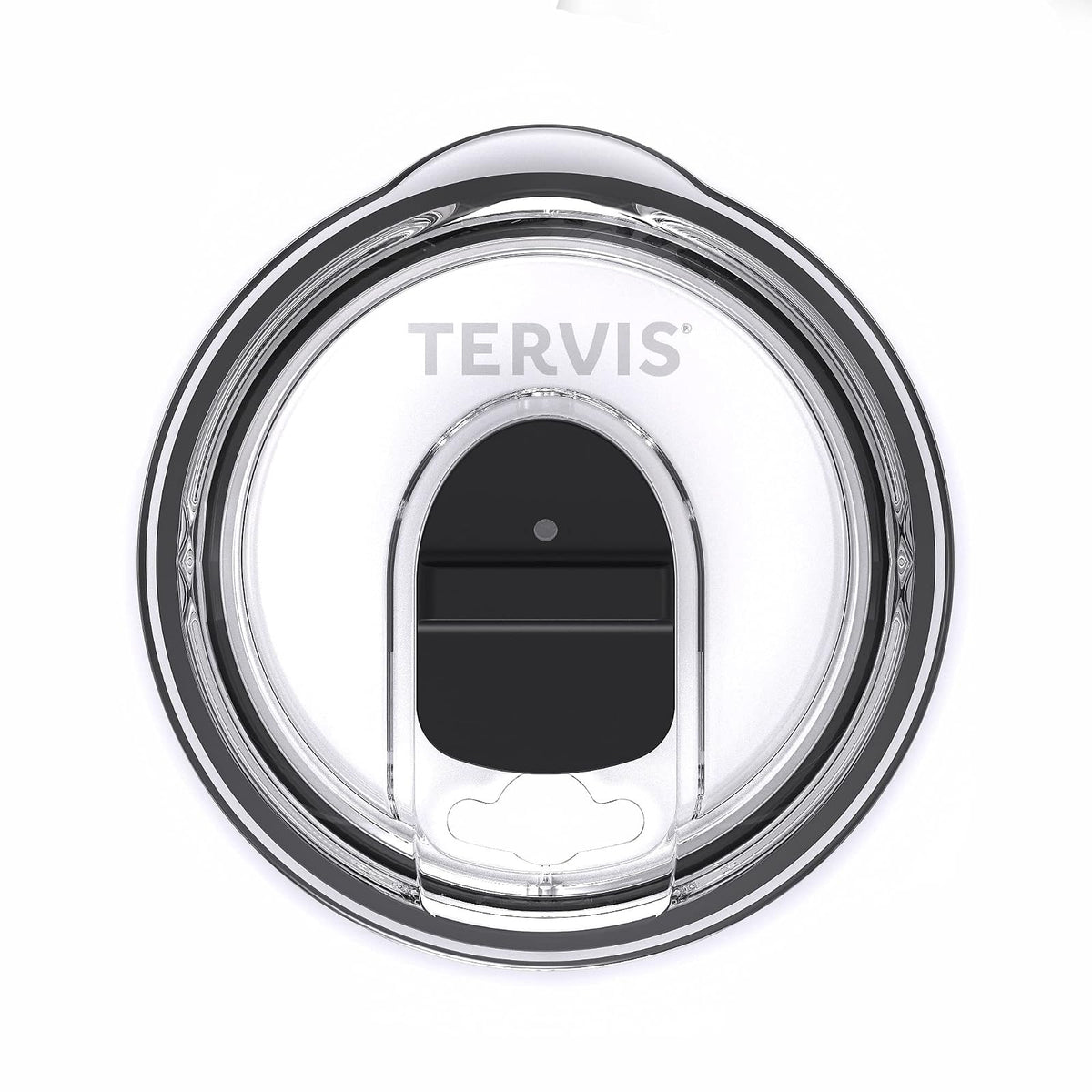 Tervis - Tapa deslizante fabricada en Estados Unidos, vaso de viaje con aislamiento de doble pared, mantiene las bebidas frías y calientes, se adapta a acero inoxidable de 12 y 20 onzas, transparente