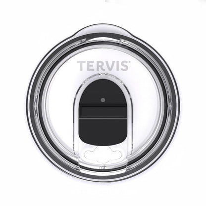 Tervis - Tapa deslizante fabricada en Estados Unidos, vaso de viaje con aislamiento de doble pared, mantiene las bebidas frías y calientes, se adapta a acero inoxidable de 12 y 20 onzas, transparente