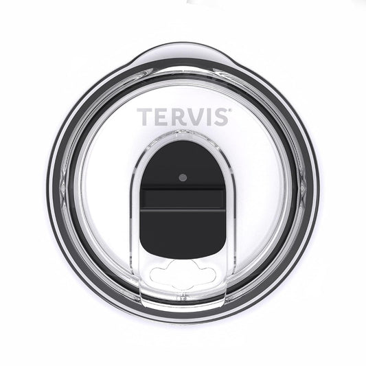 Tervis - Tapa deslizante fabricada en Estados Unidos, vaso de viaje con aislamiento de doble pared, mantiene las bebidas frías y calientes, se adapta a acero inoxidable de 12 y 20 onzas, transparente