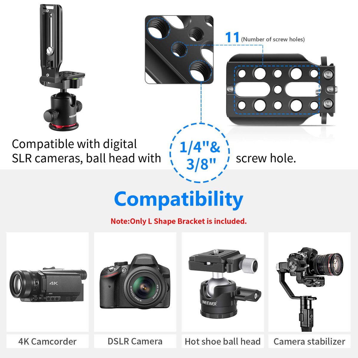 NEEWER Soporte en Forma de L Zapata Rápida Placa QR Cámara de Disparo Vertical Soporte en L con Tornillo 1/4 Pulgada Arca Swiss Compatible con dji Osmo Ronin Zhiyun Canon(Negro)