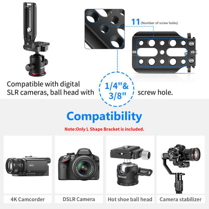 NEEWER Soporte en Forma de L Zapata Rápida Placa QR Cámara de Disparo Vertical Soporte en L con Tornillo 1/4 Pulgada Arca Swiss Compatible con dji Osmo Ronin Zhiyun Canon(Negro)