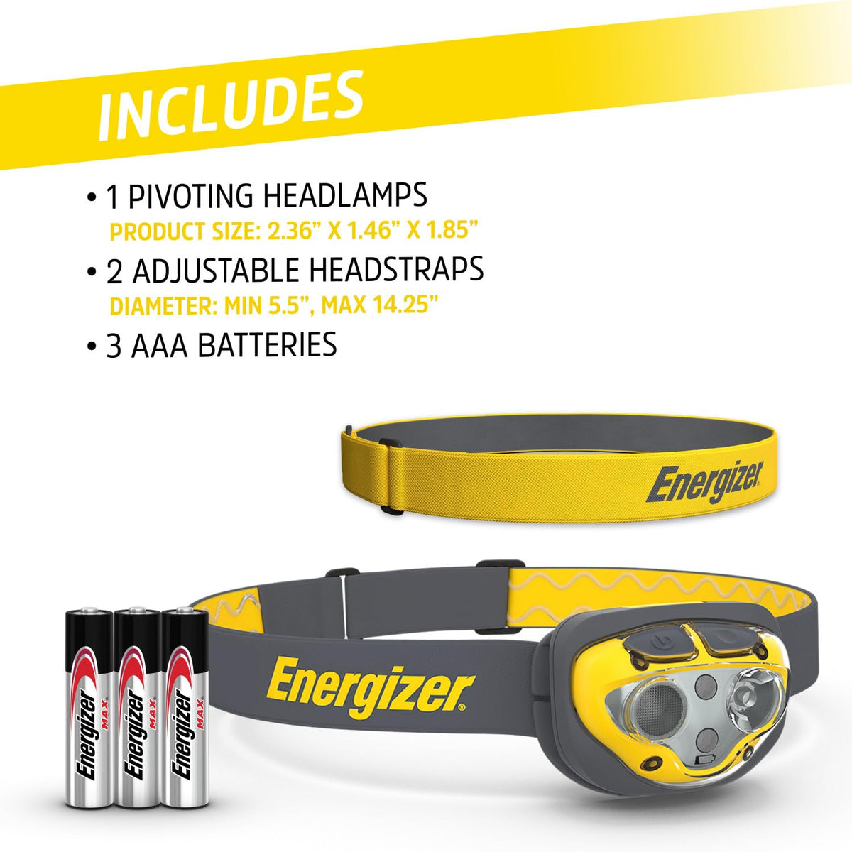 Energizer - Faro LED Pro360, diadema adicional incluida, IPX4 resistente al agua, luz principal de alto rendimiento para exteriores, camping, correr, tormenta, baterías incluidas