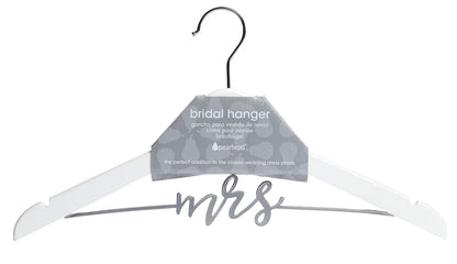 Pearhead Mrs. Percha de Ropa para Vestido de Boda, Elegante Recuerdo de Madera para Novia con Letras de Alambre cursivo, Accesorio Perfecto para Fotos y Regalo para Novia, Blanco y Plateado