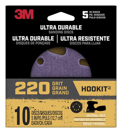 3M Discos de lijado de energía ultra duraderos de 5 pulgadas, orificio universal, grano 220, paquete de 10