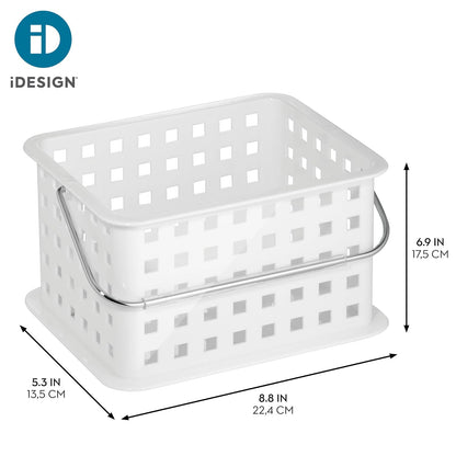 InterDesign Basic Cesta organizadora, canasto Organizador de baño de tamaño pequeño en plástico para artículos de Ducha y cosmética, Blanco