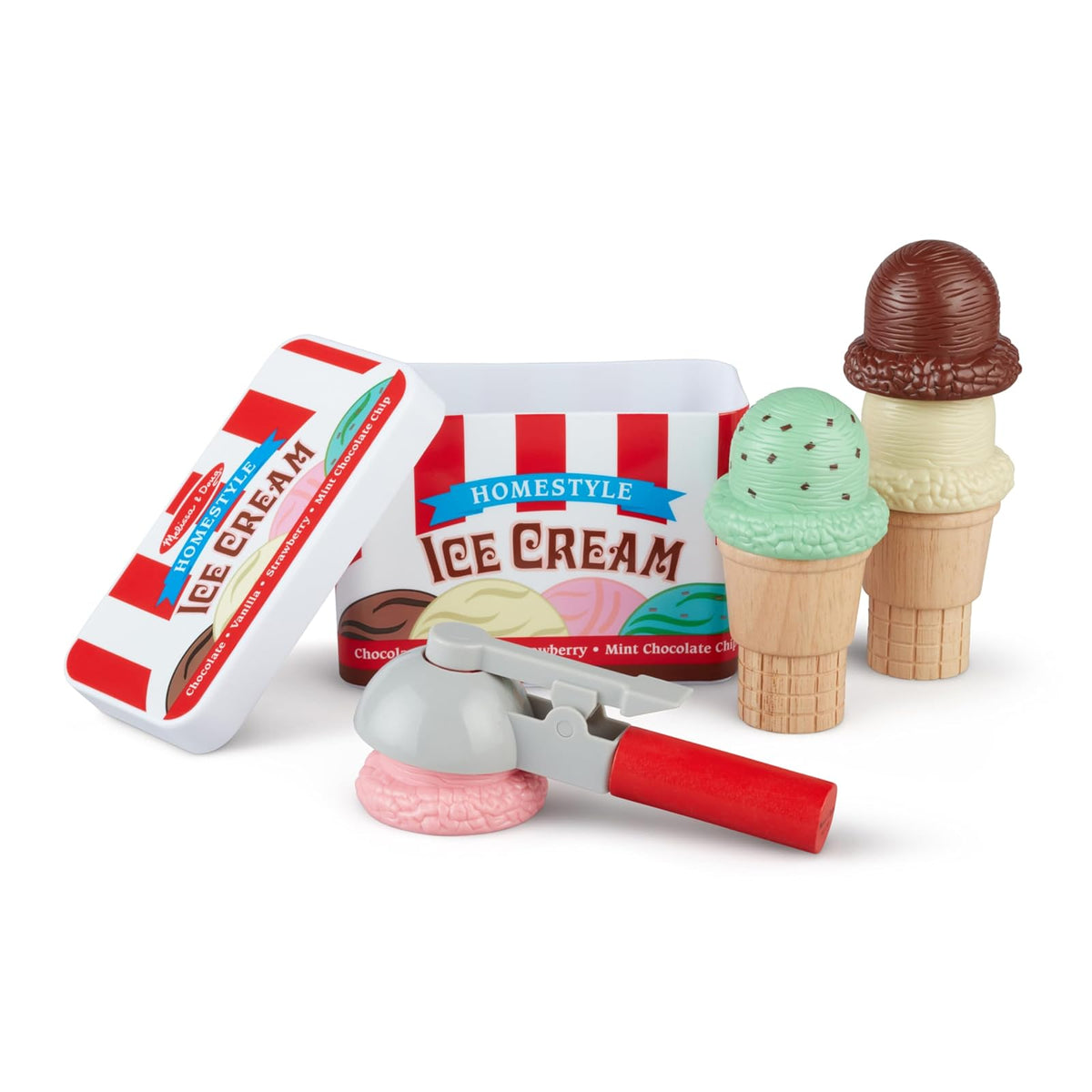 Melissa & Doug Cono Magnético para Servir y Apilar Bolas de Helado, Comida de Juguete, Juguete de Madera Estimula la Interacción Social (10 Piezas)