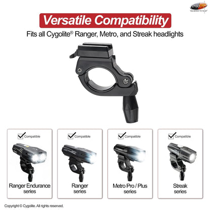 Cygolite Soporte de manubrio de 22 a 32 mm para Todas Las Luces de Bicicleta de la Serie Ranger, Metro y Streak, diseñado para manubrio de Bicicleta de 22 a 32 mm de diámetro, Soporte Genuino