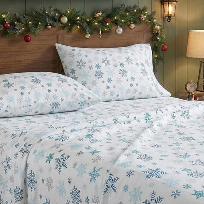 Eddie Bauer – Colección Franela – Juego de sábanas 100% algodón de Primera Calidad, preencogidas y cepilladas para Mayor suavidad, Comodidad y sensación acogedora, Queen, Copo de Nieve lanzado