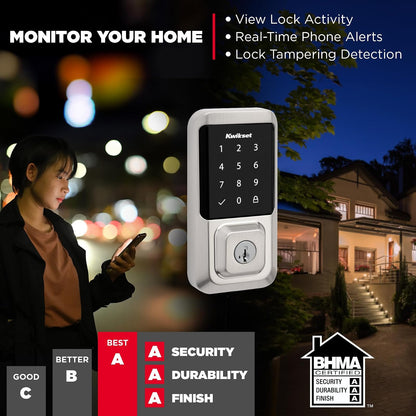 Kwikset Halo - Cerradura inteligente Wi-Fi, cerrojo de puerta de entrada sin llave, desbloqueo automático de Geofence, certificado AAA de grado sin concentrador, fácil instalación, acabado de por vida