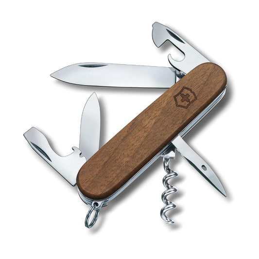 Victorinox Spartan Wood de Madera, 91 mm, 10 Usos | Elegante mango de madera de nogal con cuchillas, sacacorchos y abrebotellas. Ideal para camping y exterior. Fabricado en