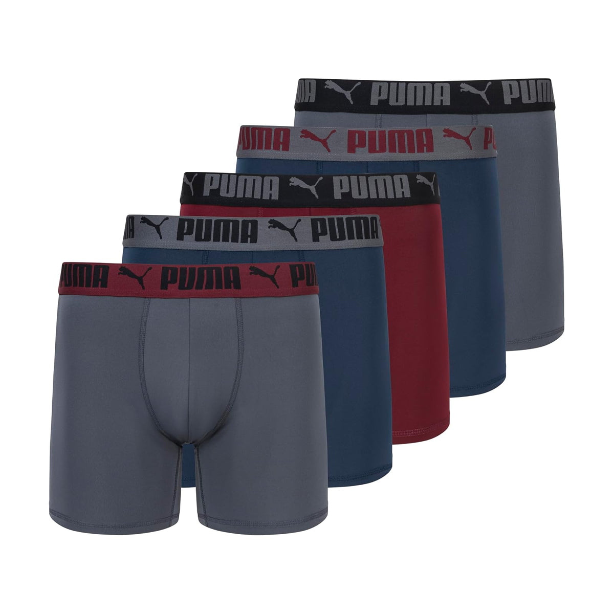 Puma Paquete de 5 Calzoncillos Boxer Performance para Hombre - CH - Ruby - Navy - Grey