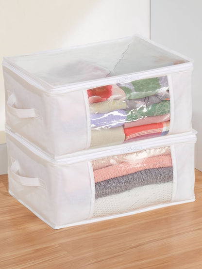 InterDesign 06260 Bolsas de cremallera de almacenamiento plegable de tela no tejida para ropa, Blanco, Grande, Paquete de 2