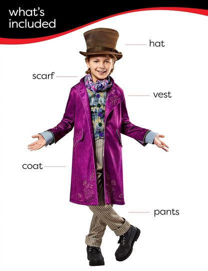 Rubies Willy Wonka - Disfraz completo con sombrero para niños de la película Wonka para fiestas temáticas y Halloween, grande
